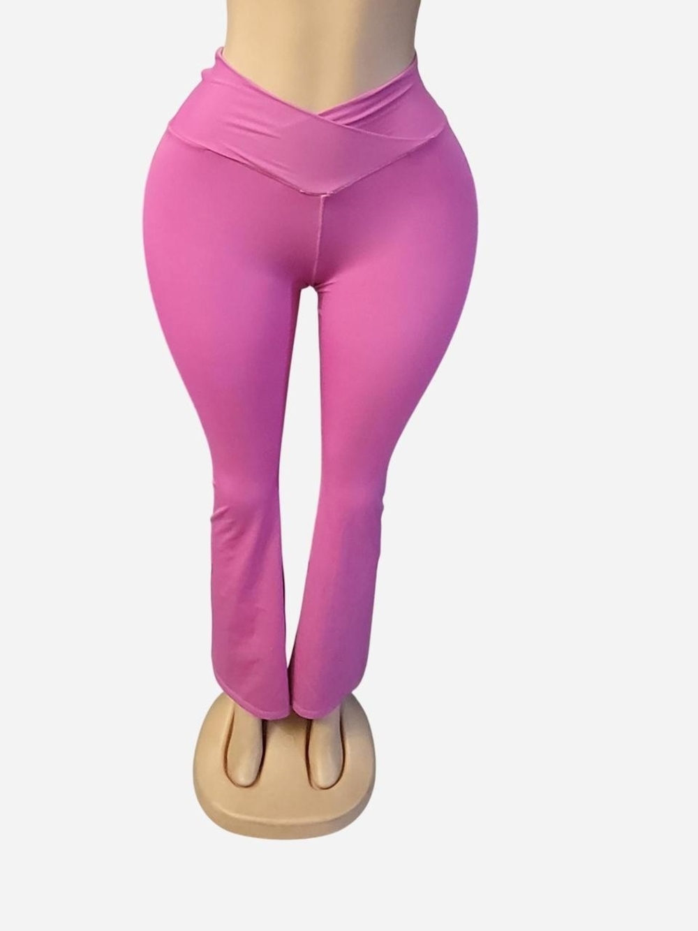 Crossover Waist Pink Flare Leggings